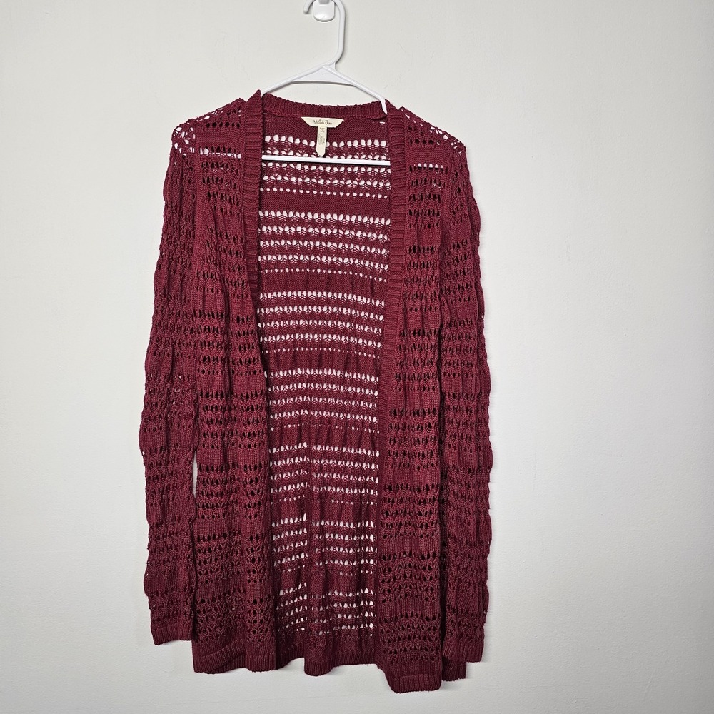 Matilda Jane Womens Large Open Weave Cardigan‎ Sweater Cranberry Red Cottage